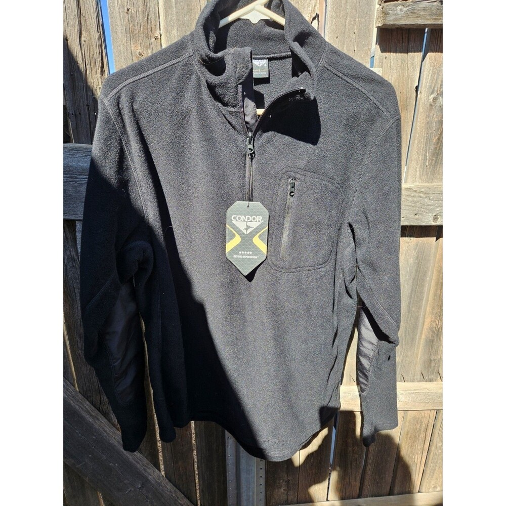 Condor Fleece Sweater Mens L Black Padded Elbows  1/4 Zip Pullover Jacket NWT